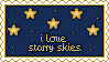 A stamp that says I love starry skies.